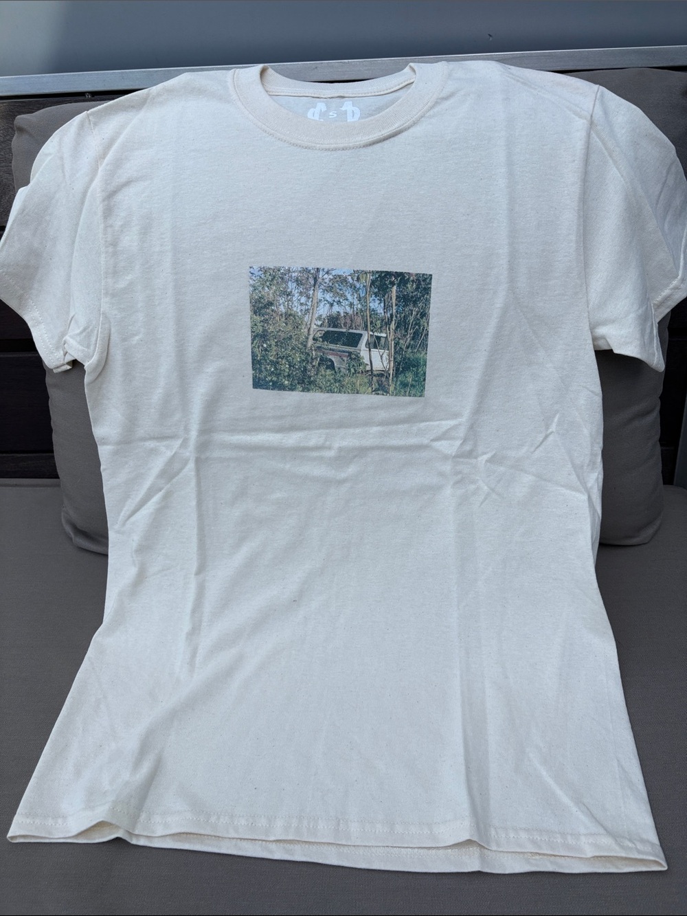 Women's Cream Short Sleeve Cotton Tee with Nature Photo Print